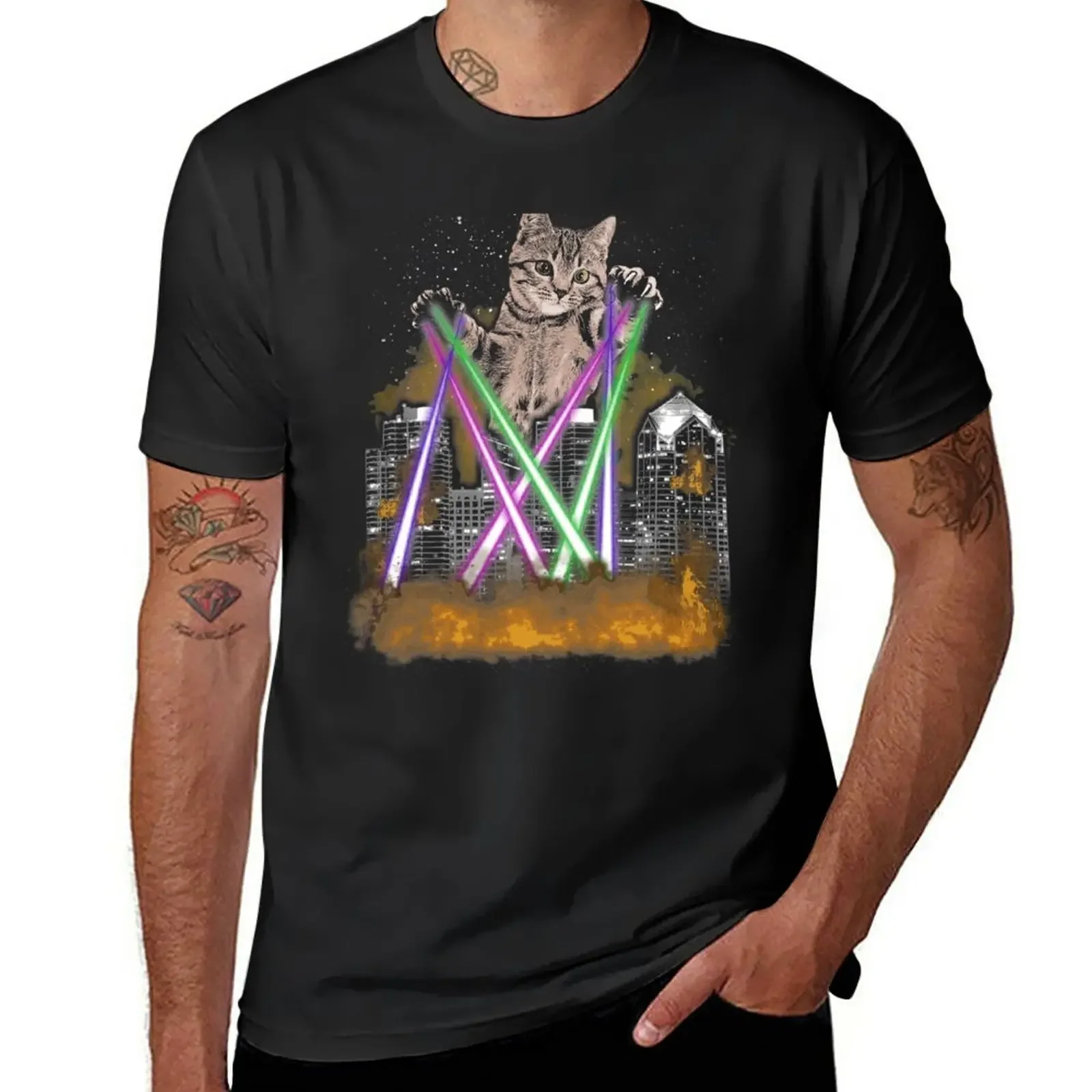 Laser Cat Destroys City With Paws - Cute Adorable Kitten T-Shirt sports fans Aesthetic clothing summer tops mens workout shirts