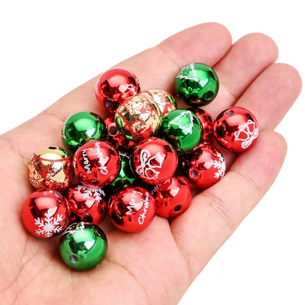 10/20 Stück 16mm Acrylperlen mit Weihnachtsmotiven, runde Spiegelperlen mit Elch- und Schneeflocken-Motiven für die Herstellung von Feiertagsschmuck. – Detail 3