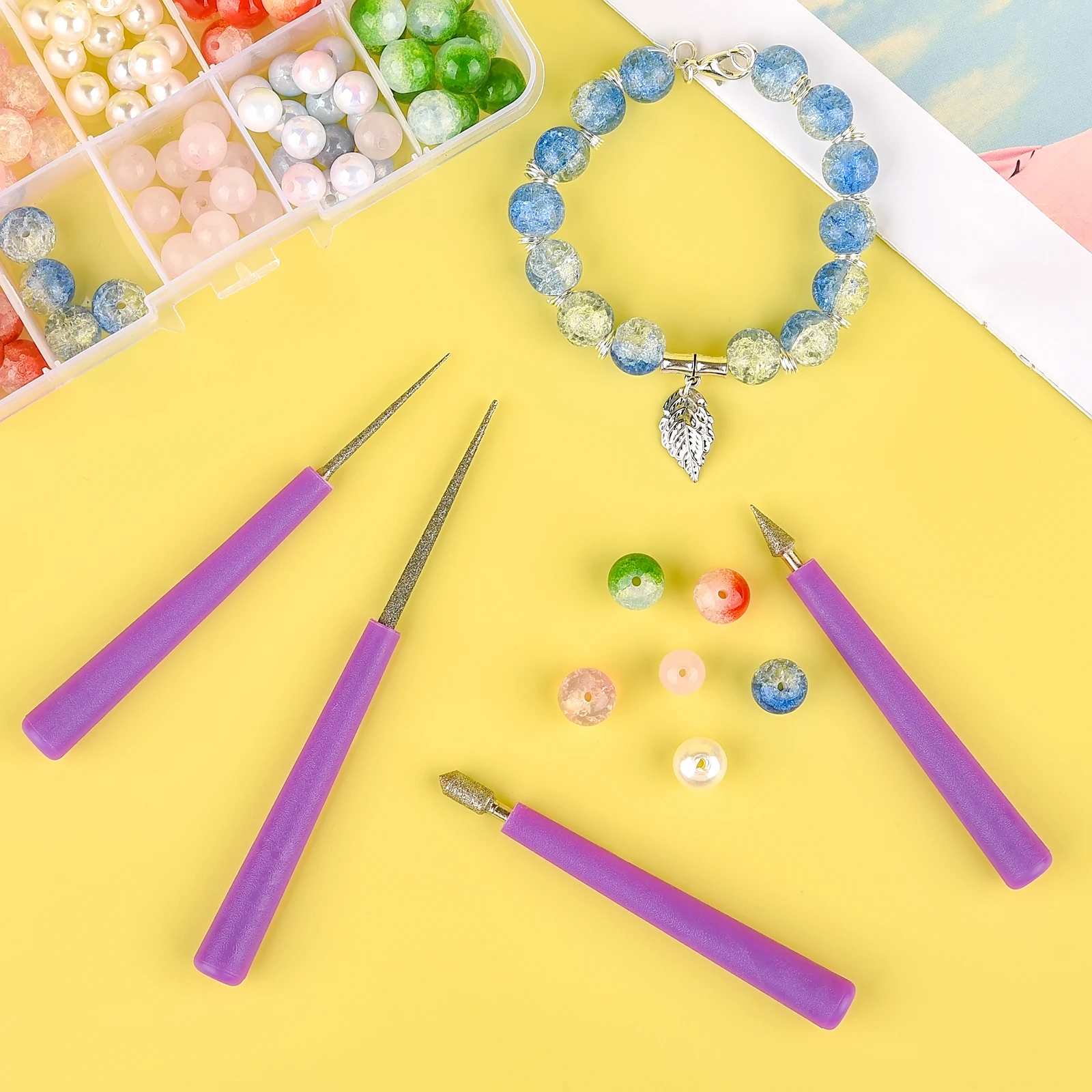 4 Pieces Diamond Bead Drill Hole Puncher Glass Plastic Metal Wood Bead Hole Puncher Bead Drill DIY Jewelry Making Tool