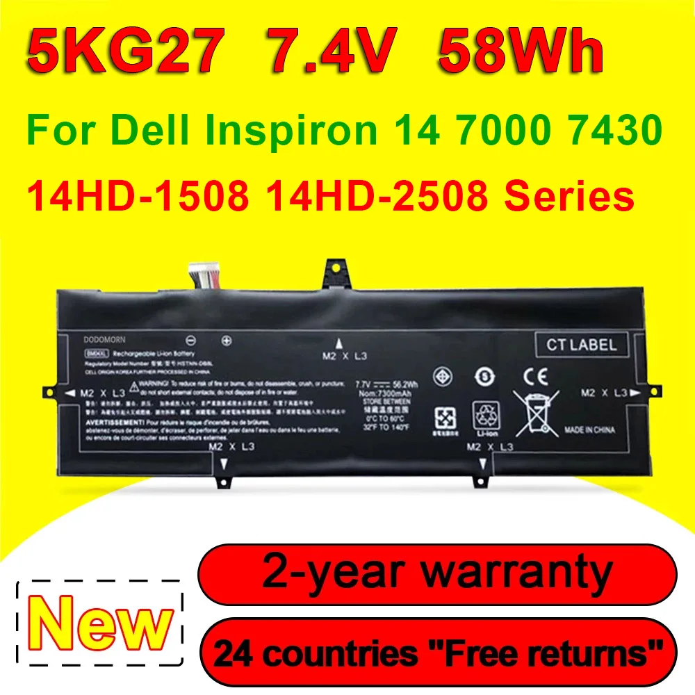 

For Dell Inspiron 14 7000 7437 14HD-1508 14HD-1608T 14HD-1808T 14HD-2508 Laptop Battery 5KG27 C4MF8 0C4MF8 Series 7.4V 58Wh