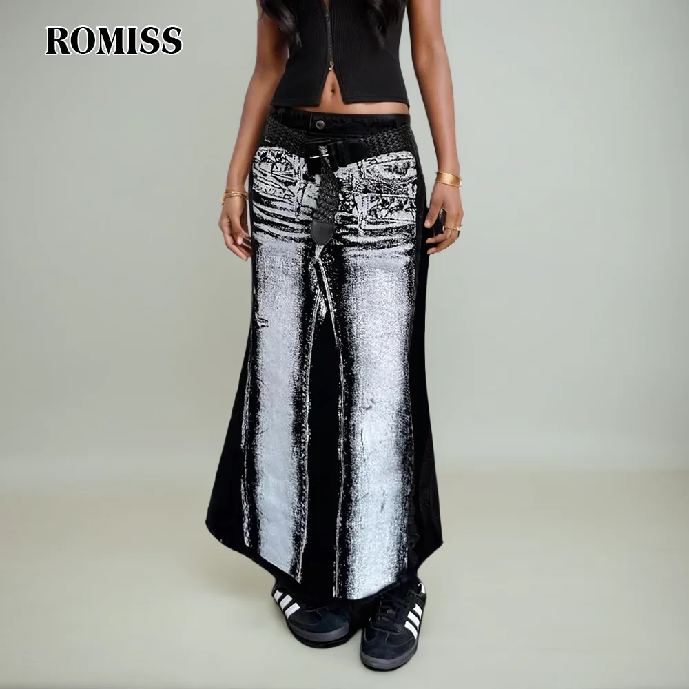 ROMISS retro slim gonna donna a vita alta con cuciture a cerniera street outfit colore stretto gonna di jeans femminile nuova femmina