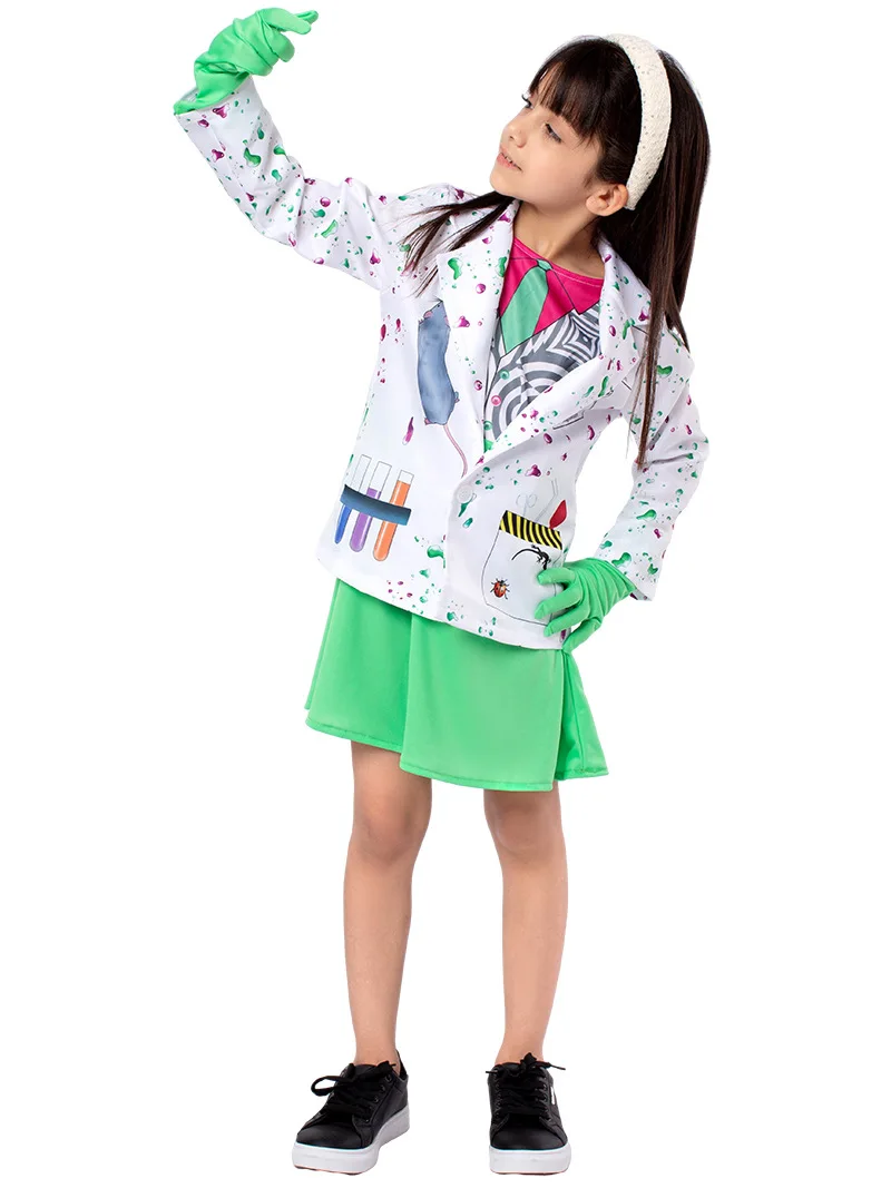 Costume da abito bianco per ingegnere pazzo Cosplay professionale per bambini di alta qualità Halloween per uniforme scientifica per bambini