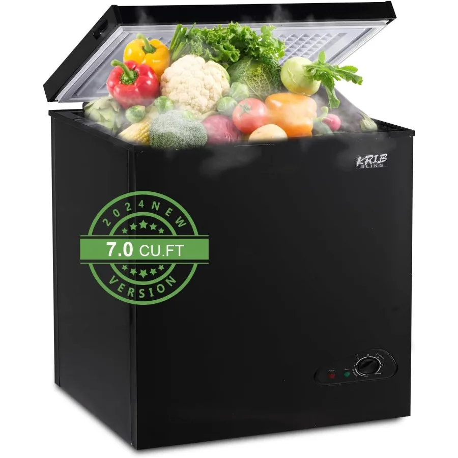 

Compact Chest Freezer with Adjustable Thermostat and Removable Storage Basket for Kitchen Garage Basement 7.0 cu.ft Black