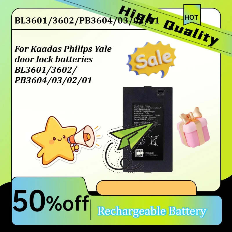 BL3601 7.4V 5000mAh Lithium Battery Fit Kaadas Yale Smart Lock BL3602 PB3604 PB3603 PB3602 PB3601 Door Lock Replacement Battery