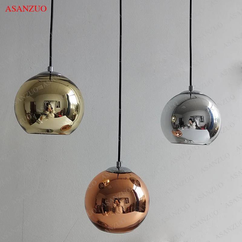 

Glass pendant lights diameter 15cm/20cm Round Ball hanging lamp Golden/Copper/Silver glass Plating space ball cord pendant light