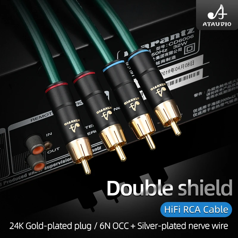 One Pair ATAUDIO HIFI RCA Cable High Quality OCC and Silver Plated Core With Carbon Fiber RCA Plug Cable RCA Cable
