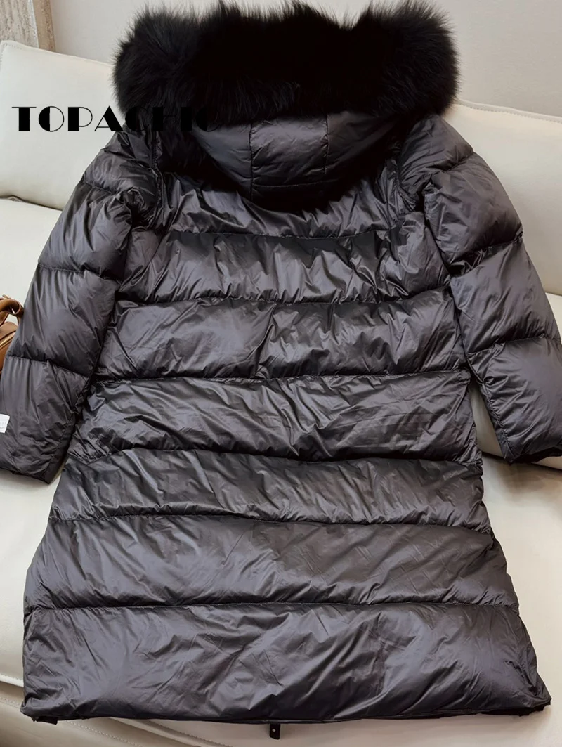 8.31 TOPACHIC-Women Fashion Big Fox Fur Collar Goose Down Keep Warm Outerwear Quilted Hooded Keep Warm Loose Long Jacket