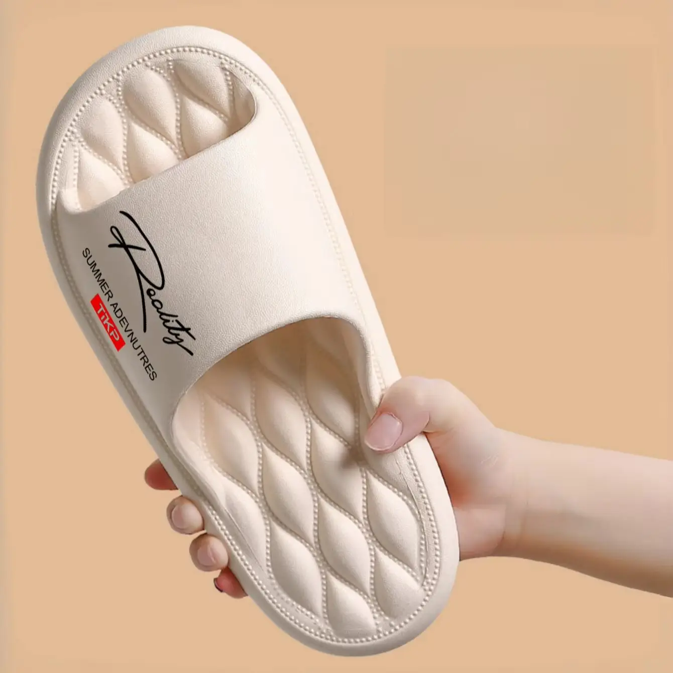 Couple Style Spring and Summer Eva Comfortable Soft Thick-Soled Massage Slippers with Reality Print for Home and Outdoor Use, Versatile Casual Slide Slippers