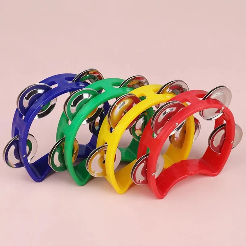 Semi-circular Tambourine Plastic Percussion Instrument with 4 Bells, ABS Rhythm Hand Shaking Bell Adults Party Music