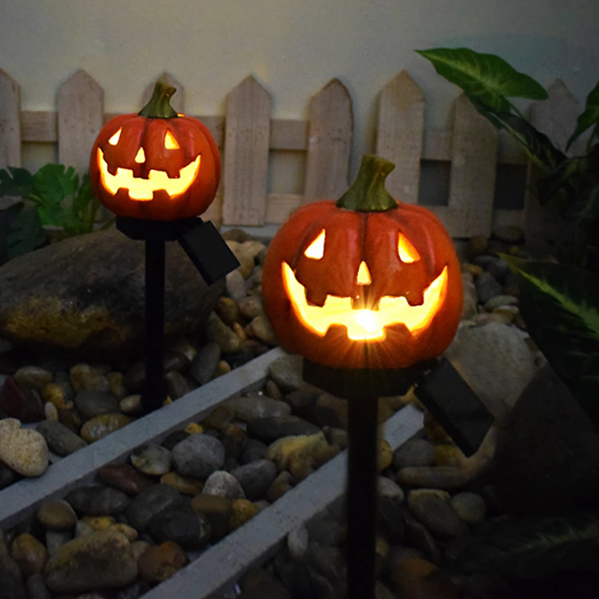 Vela de calabaza impermeable para Halloween, luces solares para camino, perfectas para jardín, patio, césped, camino y decoraciones para fiesta en casa, 1/2 Uds.