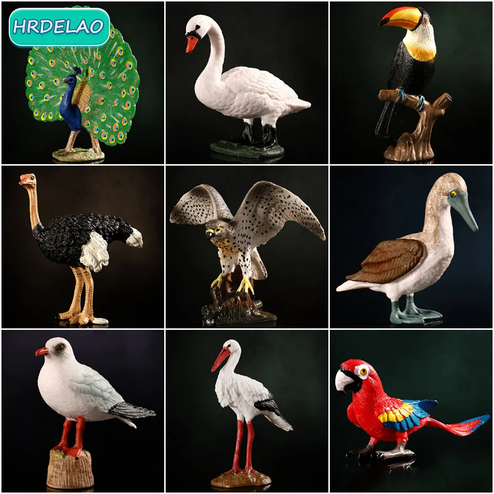 2022 Wild Jungle Animal Vulture Ostrich Peacock Woodpecker Owl Figurines Model Action Figures Educational Toys for Children Gift