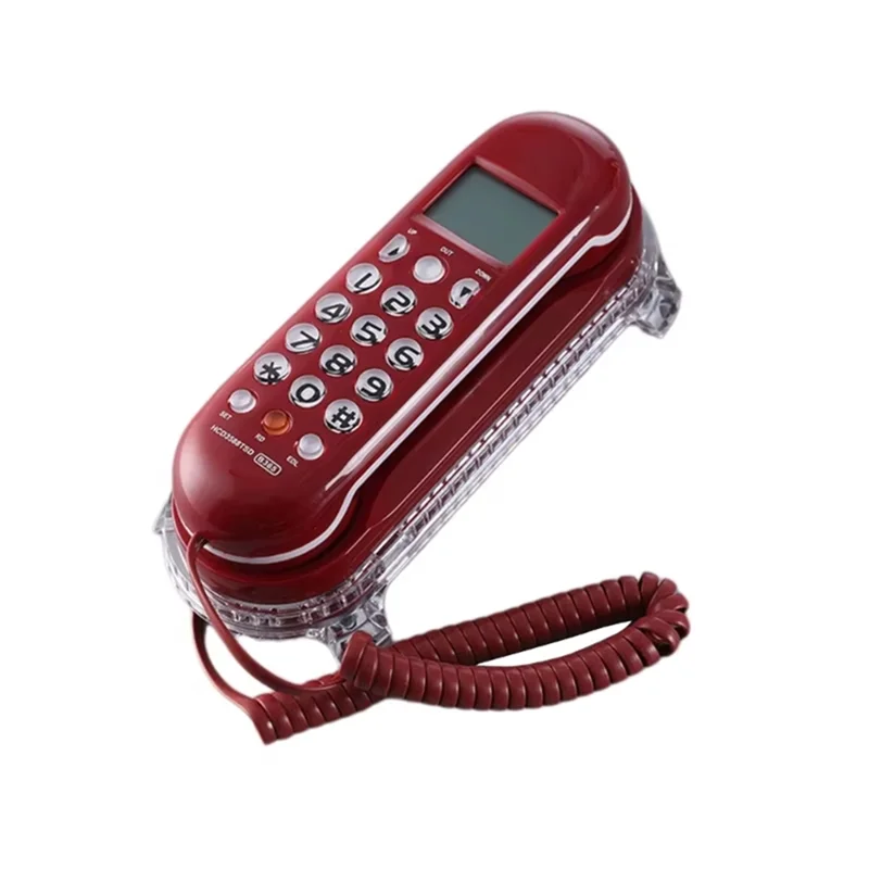 Exquisite-Fixed Landline Phone Crystal Base Mini Telephone Corded Wall Mountable Telephone Red