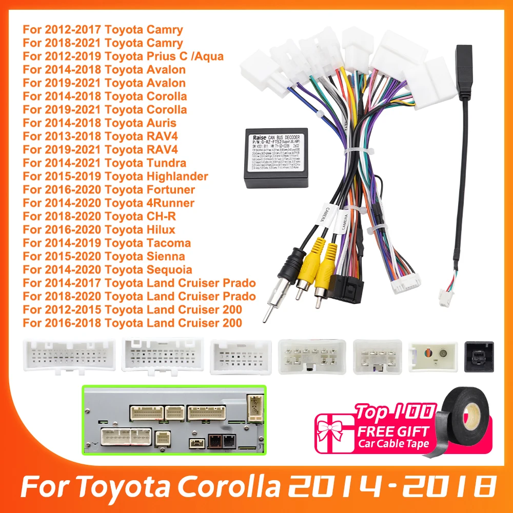 Decodificador Canbus para Toyota Corolla, Camry, CHR, RAV4, Spade, Yaris, Prius com Fiação e Cabo de Alimentação para Rádio de Carro Android 2 Din