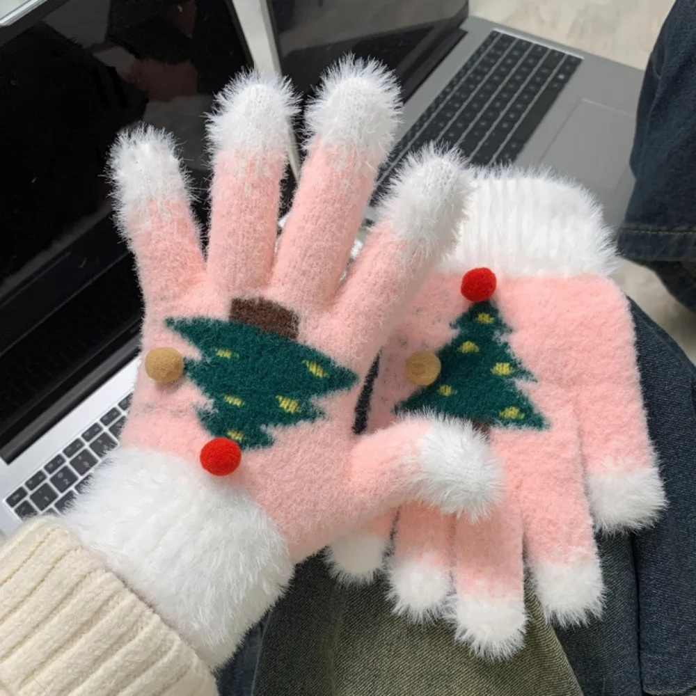 Gants chauds en peluche gants de noël unisexe gants d'hiver en plein air mitaines d'arbre de noël festifs pour la saison de vacances de noël