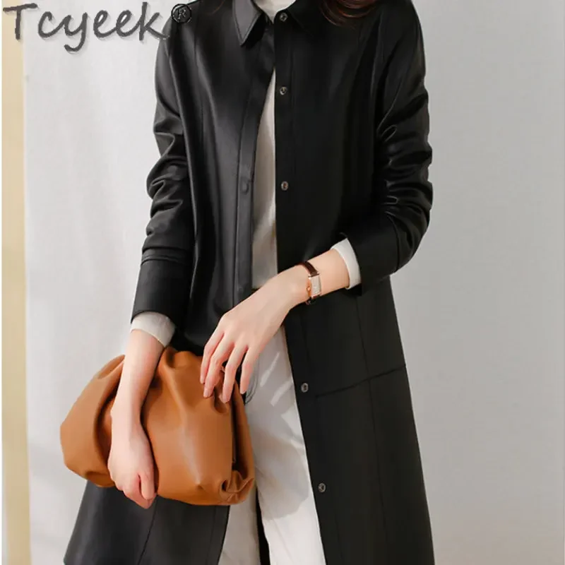 

Tcyeek Spring Autumn Elegant Sheepskin Coats 2023 Mid-length Women's Genuine Leather Jacket Womens Clothing Chaquetas De Mujer