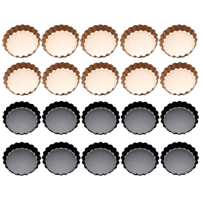 20Pcs Mini Tart Pans With Removable Bottom Mold 4 Inch Round Non-Stick Tart Pans Suitable For Cake, Dessert Baking, Etc. Durable