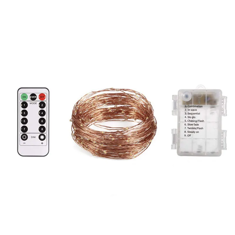 Luces navideñas impermeables con Control remoto, luces de hadas con batería, decoración operada por USB, temporizador de 8 modos, cadena LED de alambre de cobre, 5-20m