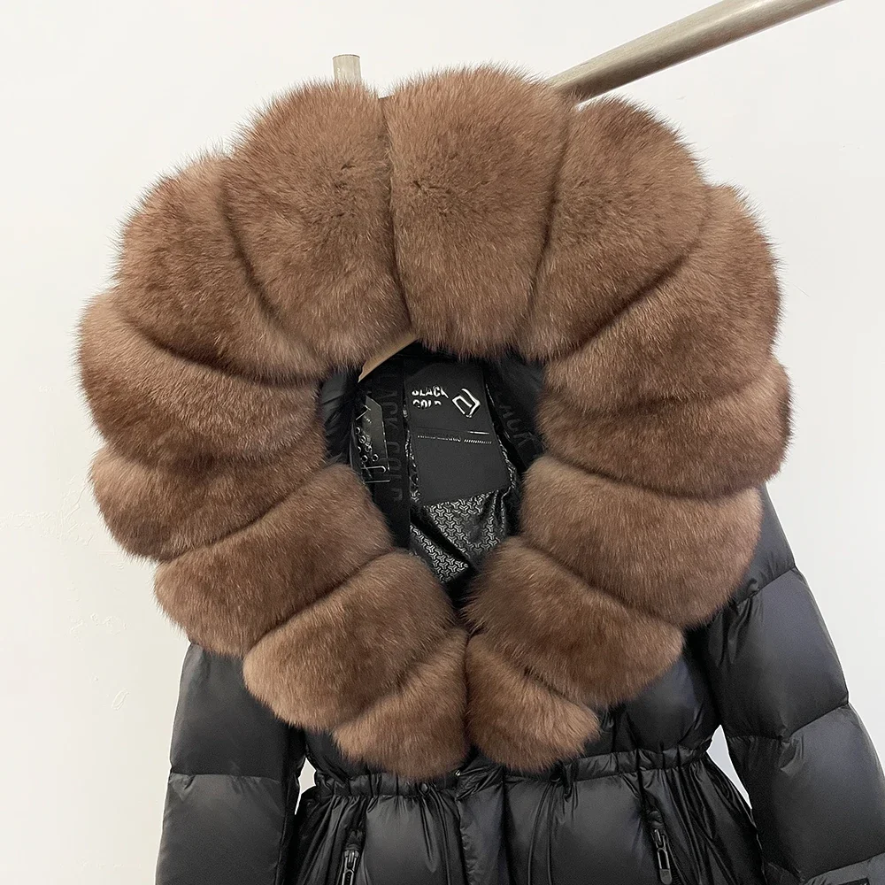 OFTBUY Herbst-Winter-Kleidung für Damen, Warme Echt-Felljacke aus Weißer Gans oder Ente, Großer Echter Fuchspelzmantel, Damen-Steppjacke mit Kapuze – Detail 4