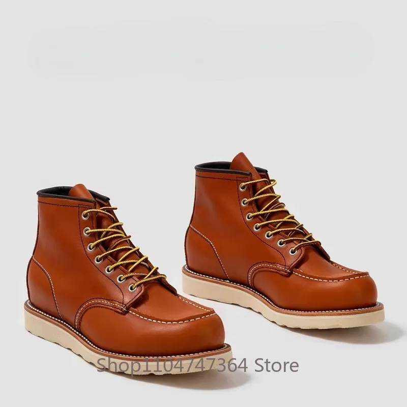 British Style Genuine Leather High Top Platform Boots Men's Shoes Thick Sole Leace Up Chelsea Retro Fashion Riding Ankle Boots