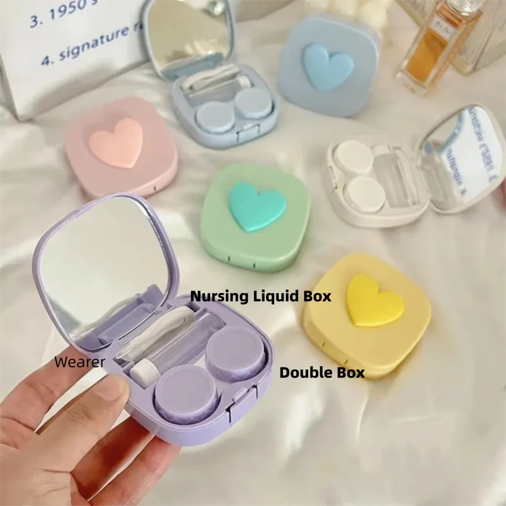 

New With Mirror Contact Lens Case Mini Size Heart Shape Mini Contact Lenses Container Cute Contact Lens Storage Box Travel Use