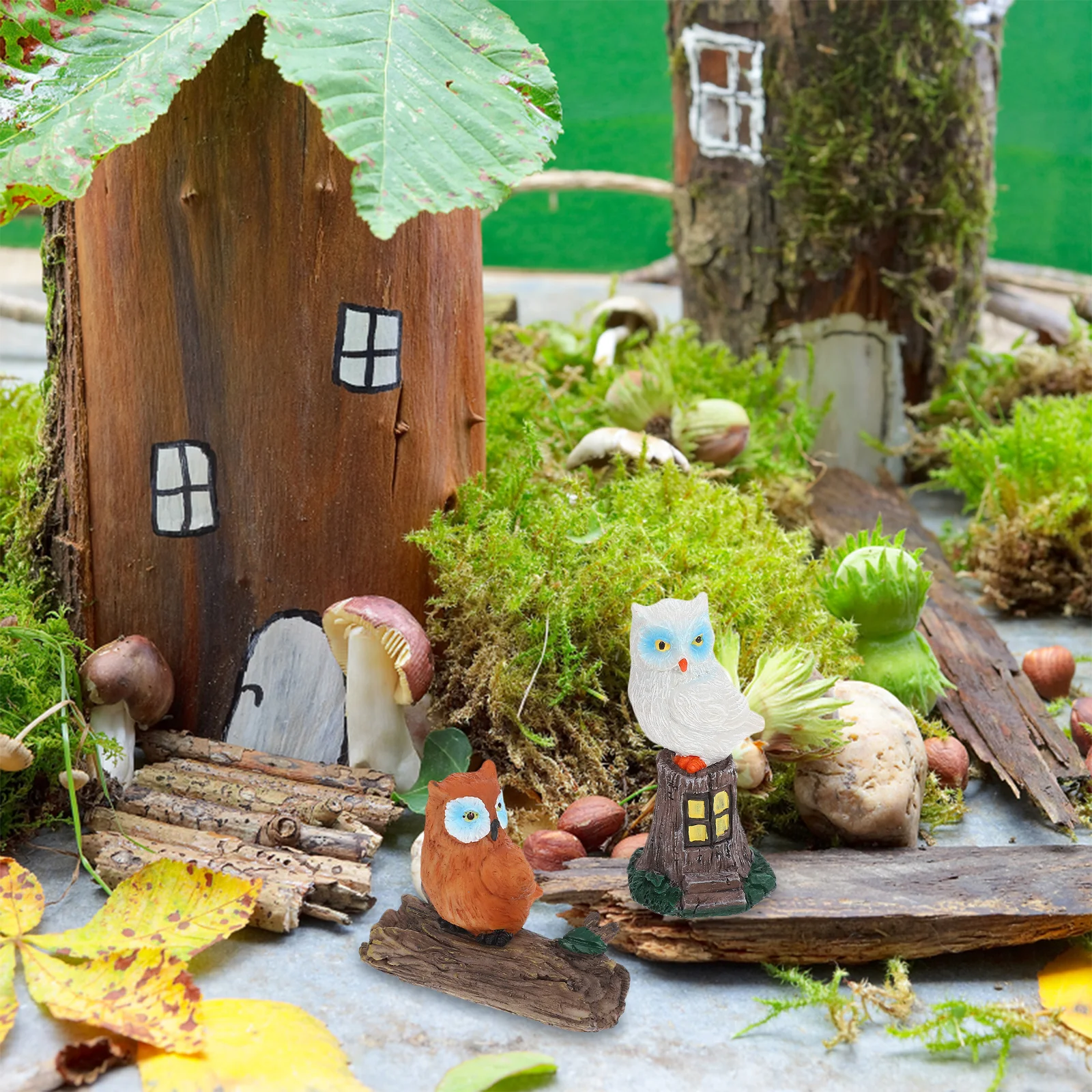 

1 Set Micro Landscape Owl Resin Craft Mini Garden Ornament For Fairy Garden Decor Outdoor Indoor Yard Statue Moss Landscape