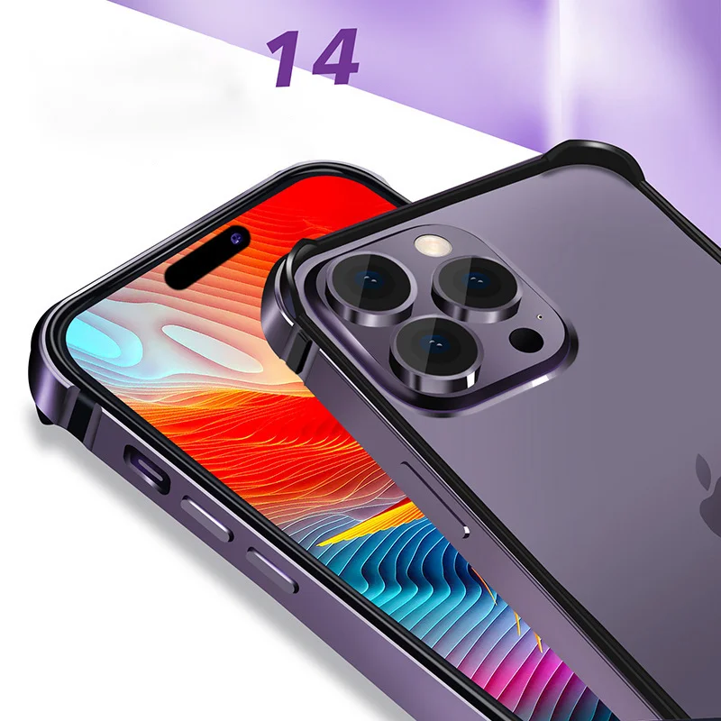 Four-corner Silicone Aluminum Alloy Bumper Frame Phone Case for iPhone 17 16 15 14 13 12 11 Pro Max 16Plus Anti-Knock Back Cover