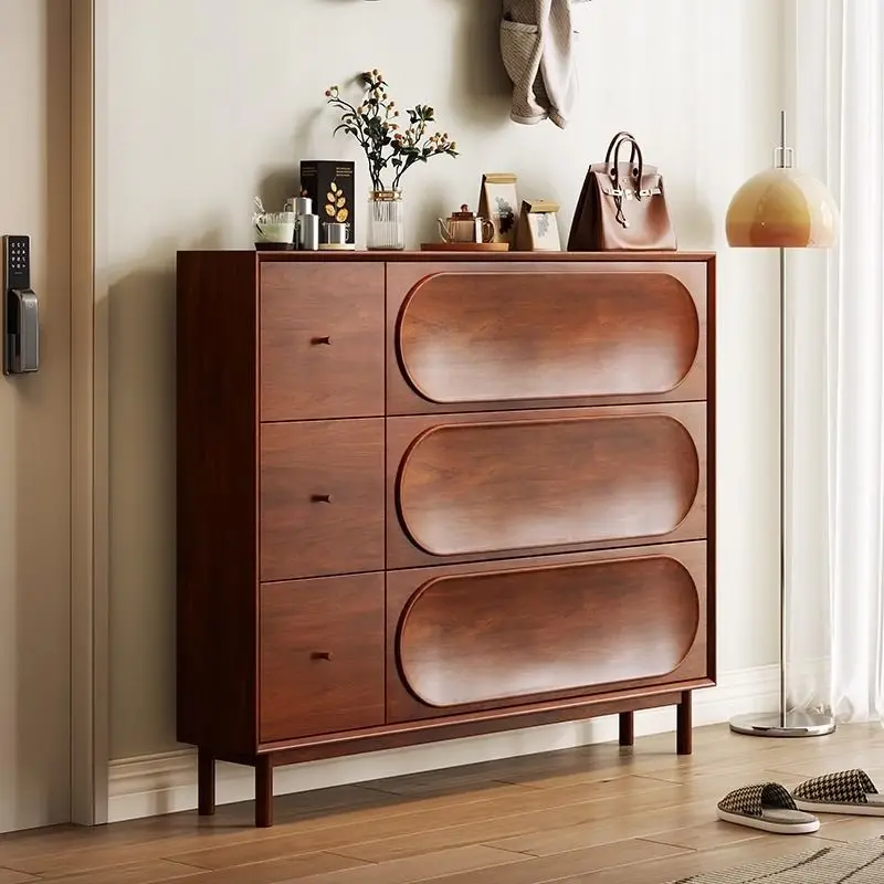 Antique and durable tipping bucket shoe cabinet Ultra-thin household simple door Modern retro entrance combined shoe cabinet