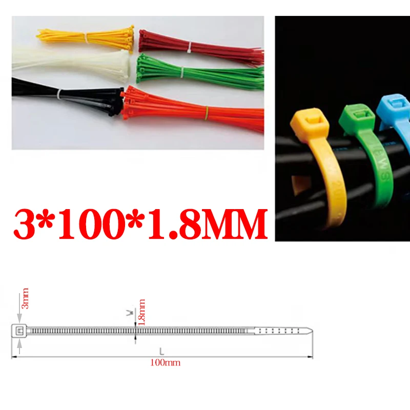 100pcs self-locking nylon cable tie plastic nylon tie self-locking tie adjustable cable fastening wire zipper with multi-color