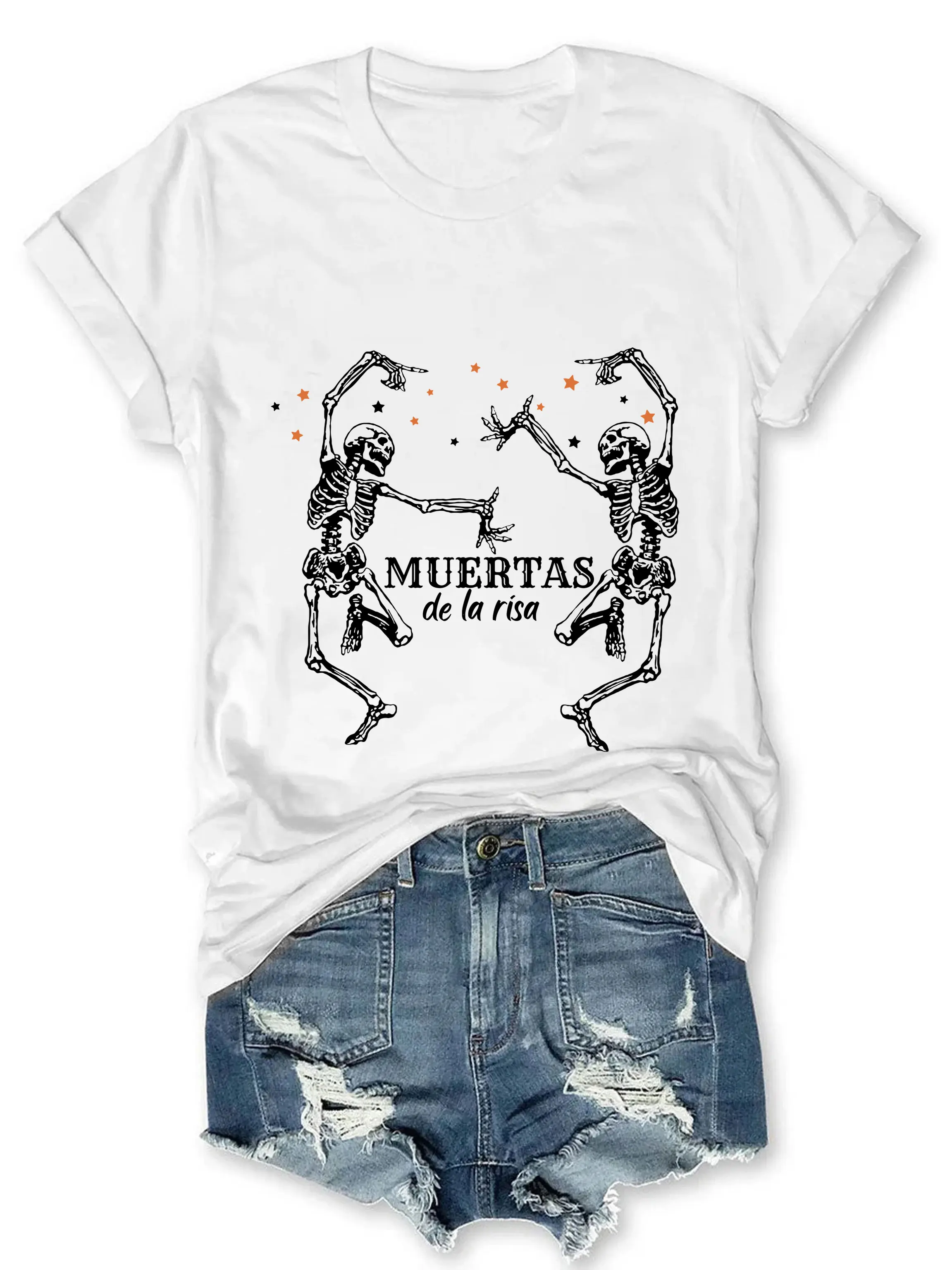 Muertas De La Risa Spanish Shirt Halloween Shirt Mexican Shrit Skeleton Tshirt Funny Women Summer Short Sleeve Tee