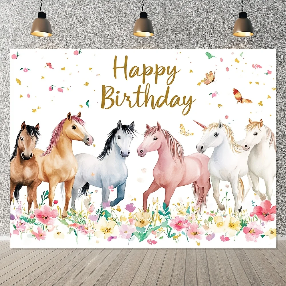 Fundo de cavalo de feliz aniversário, decoração de festa, multifuncional e durável, adequado para casa, paredes e pátios