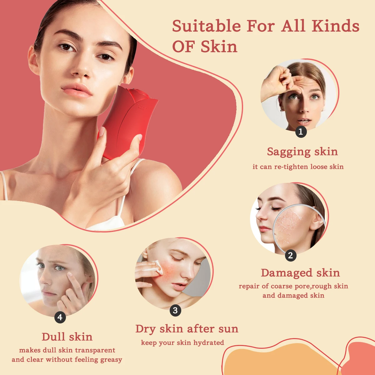 Rose Shape Portable Ice Roller for Face Reusable Ice Face Massager for Eliminate Facial Puffiness In The Morning Easy To Use