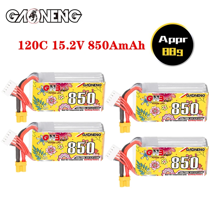 

GNB 4S 15.2V 850mAh LiPo Battery Cinelog Cinewhoop Spare RC Airplane Helicopter Racing HV 120C/240C 15.2V Battery With XT30 Plug