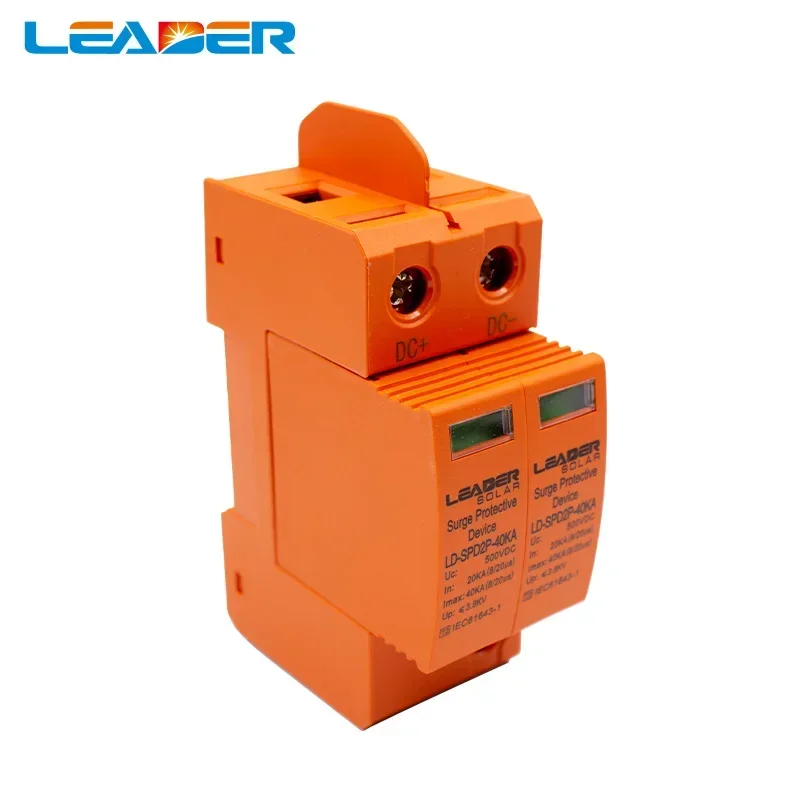 

LEADER Approved 2P DC 500V 1000V 20-40KA SPD House Surge Protector Protective Arrester Device Din Rail Lightning Protection