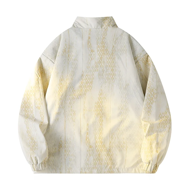 

Loose Fit Men's Jaet Outerwear Korean Print American Sle Stand Collar Open Cardigan Jaet Trendy Versatile Autumn Wear