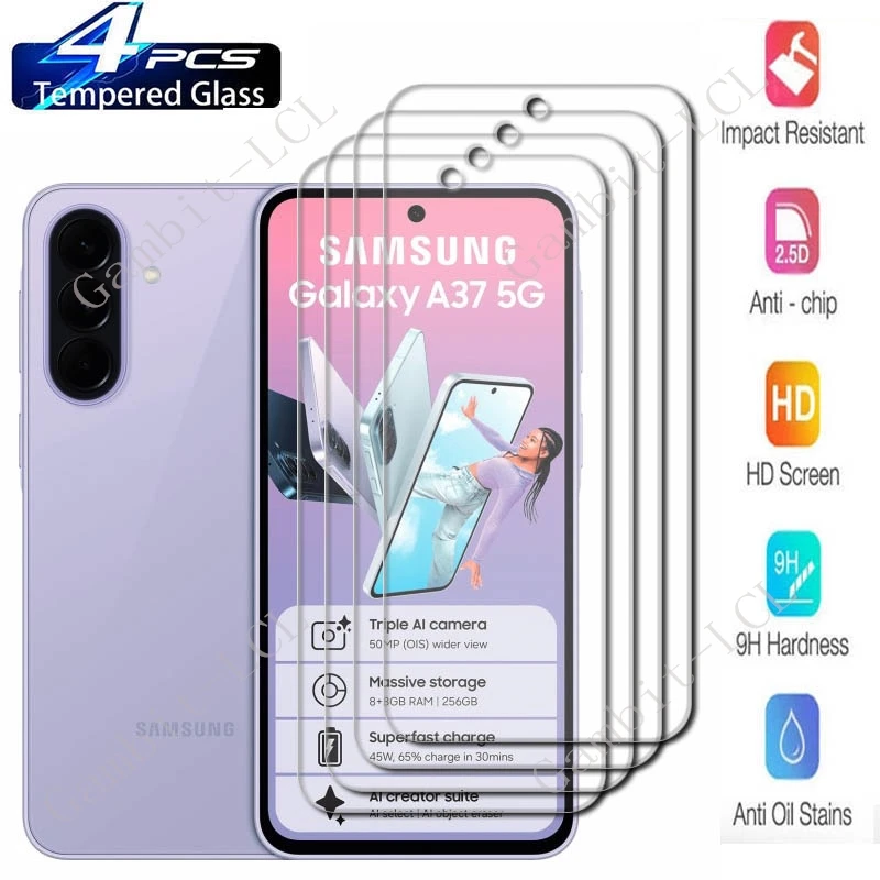 4PCS For Samsung Galaxy A37  Screen Protective Tempered Glass ON GalaxyA37 A27 A57 A36 GalaxyA27 GalaxyA57 Protector Cover Film