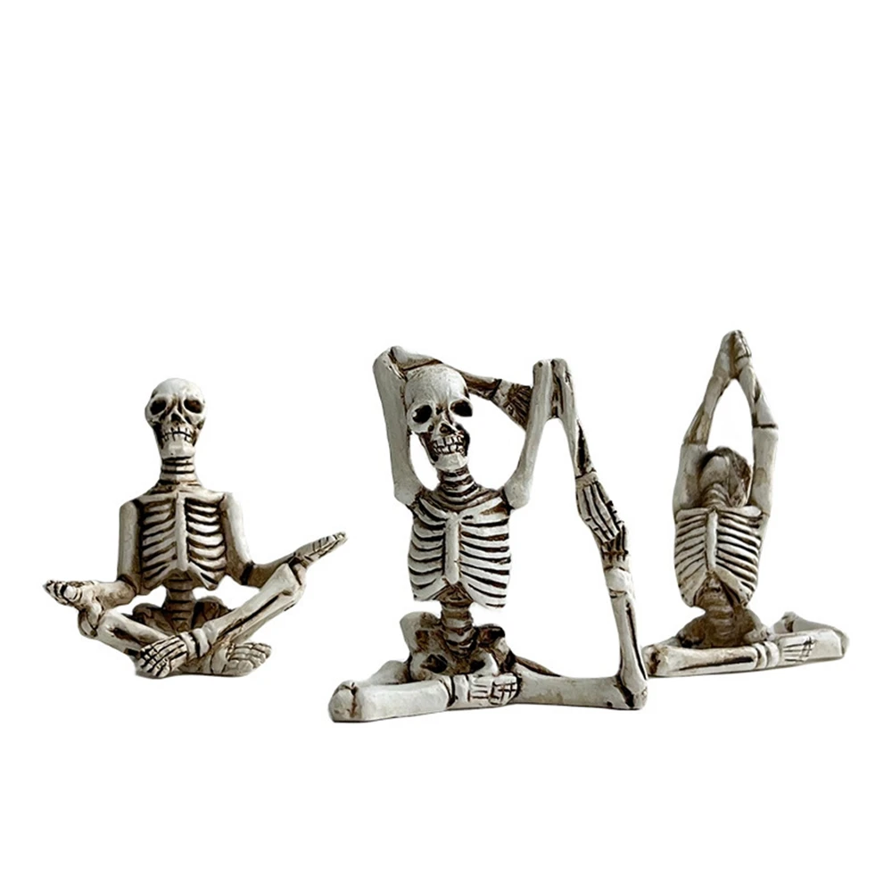 

Mini Yoga Skeleton Ornament Halloween Character Sculpture Three Statue Sculpture Figurine Nordic Room Home Decor Decoration Desk