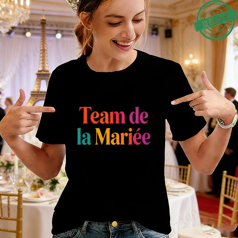 French Girls Bachelorette Party T-Shirts EVJF Future Bride Team Rainbow Gradient Blouses Short Sleeve Tees for Bridal Shower