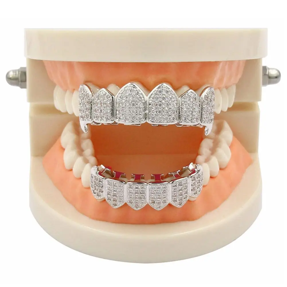 Silver Plated Top & Bottom Grillz Mouth Teeth Grills High Quality, Silver image 3