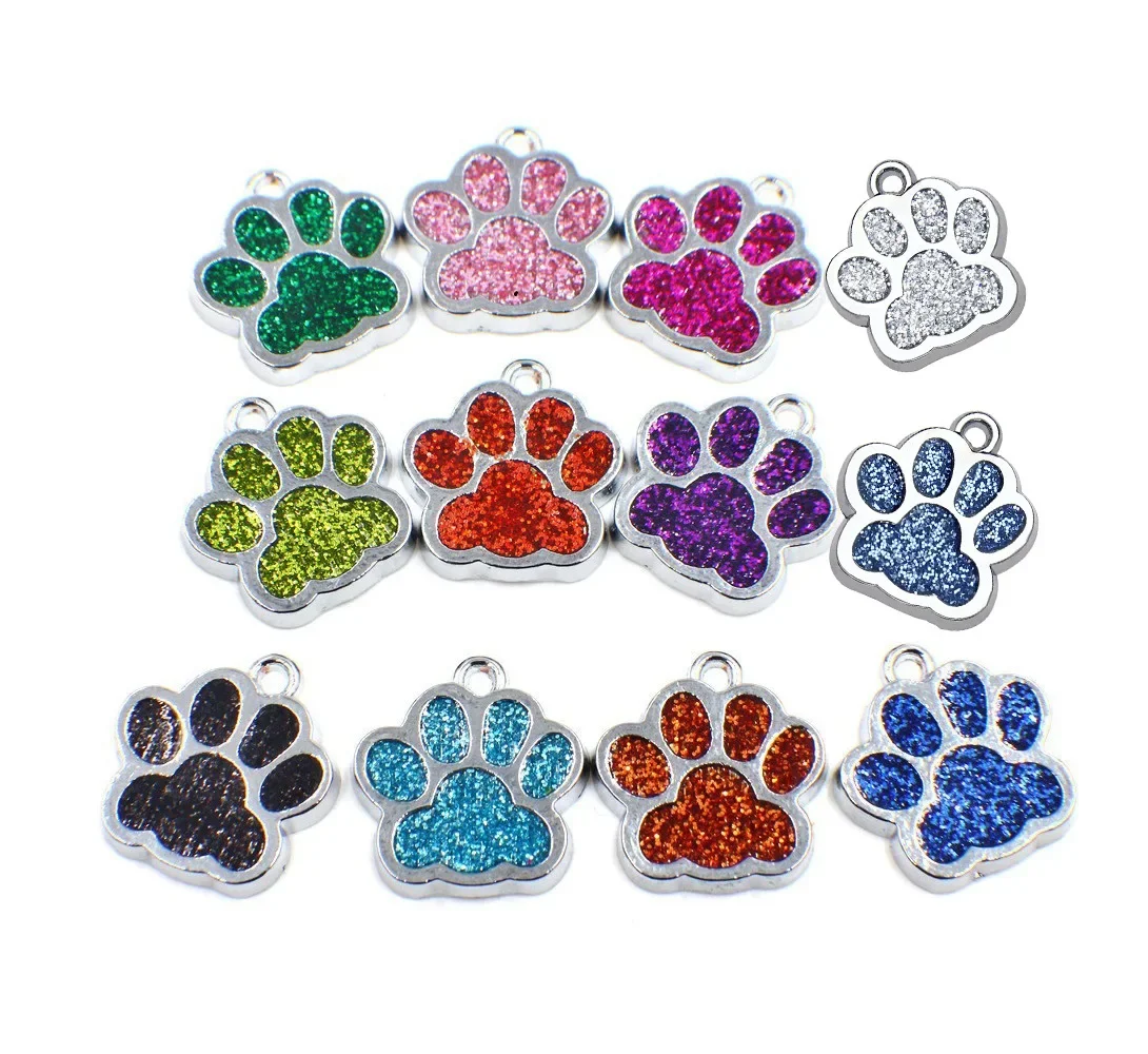 1pc Alloy Oil Dripping Small Pendant Diy Key Chain Pet Tag Pendant Colorful Glitter Dog Footprint