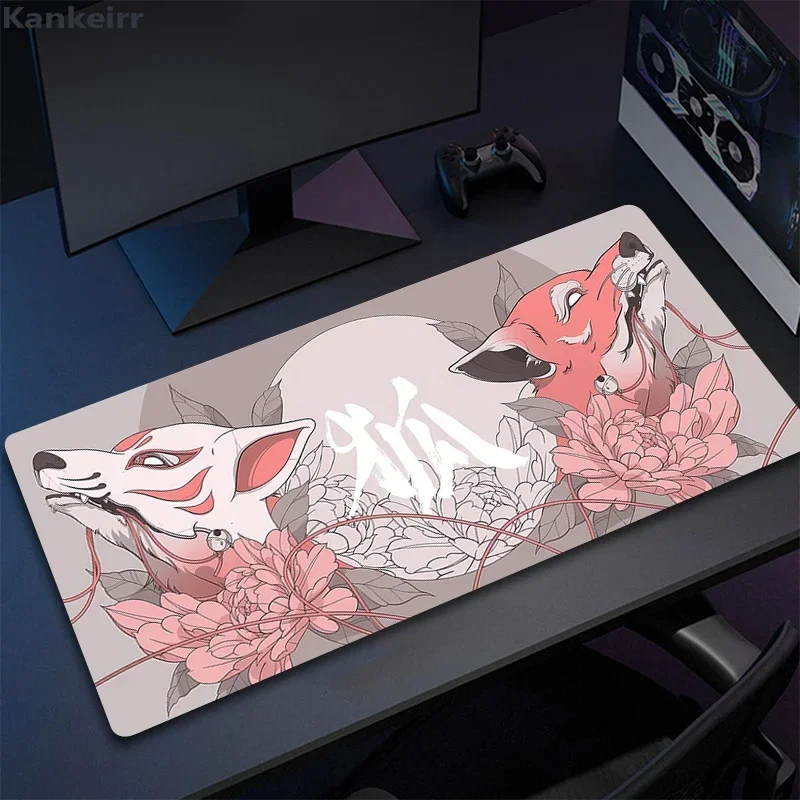 XXL Mouse Pad Anime Fox Gamer Pink Purple Star Large Gaming Mousepad Office Table Accessories Non-slip Mausepad Kawaii Desk Mat