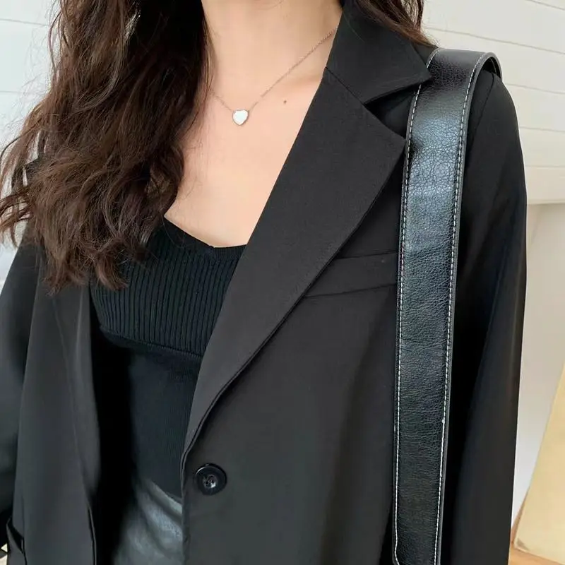 

Casual Woman Blazer Sacks Midi Bussiness Gate Rose Quick Dry Hem Decorate Waist-Cinching Double-Buttoned Bubble Fastening