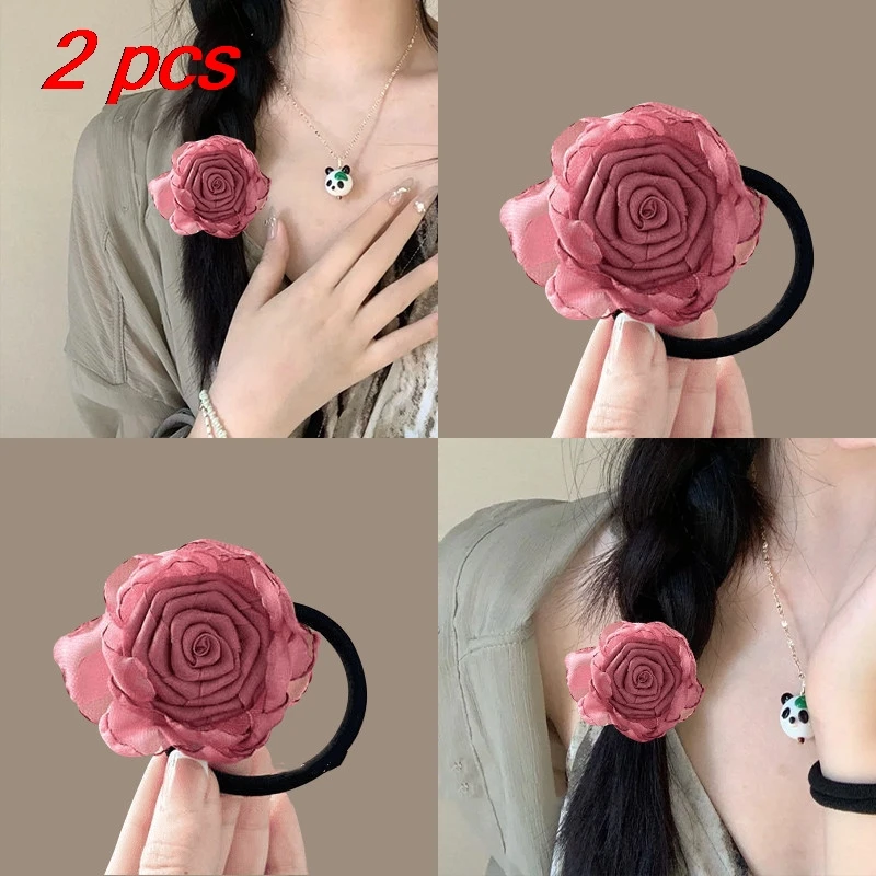 2-teiliges Haargummis-Set für Damen, Retro-Rose, süß, sanft, Haargummis, modisch, einfach, vielseitig, Haarschmuck für Mädchen