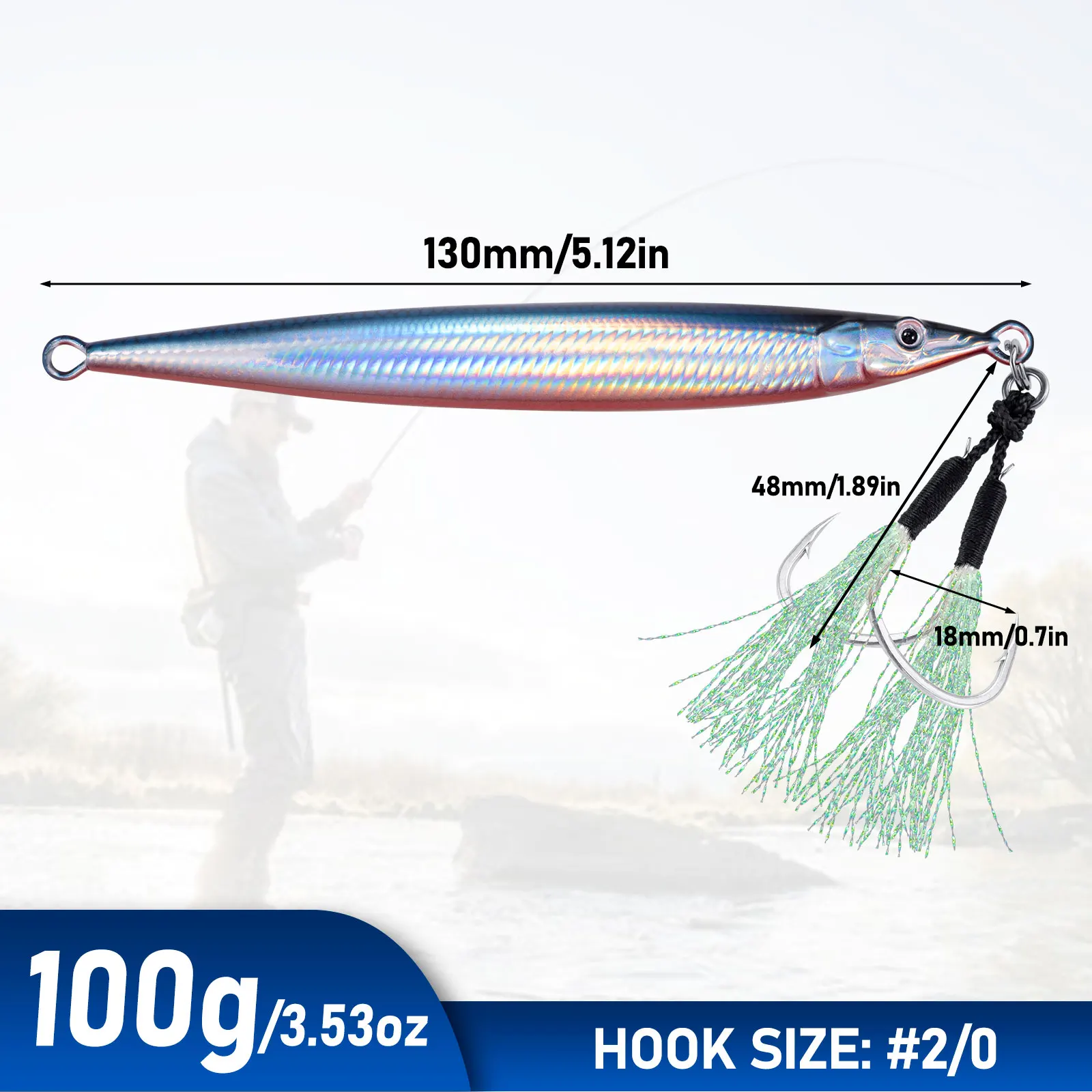 100g High Speed Jigging Lure Vertical Jig Deep Sea Fast Sinking Saltwater Trolling Tuna Mackeral Flounder Long Casting Spoon