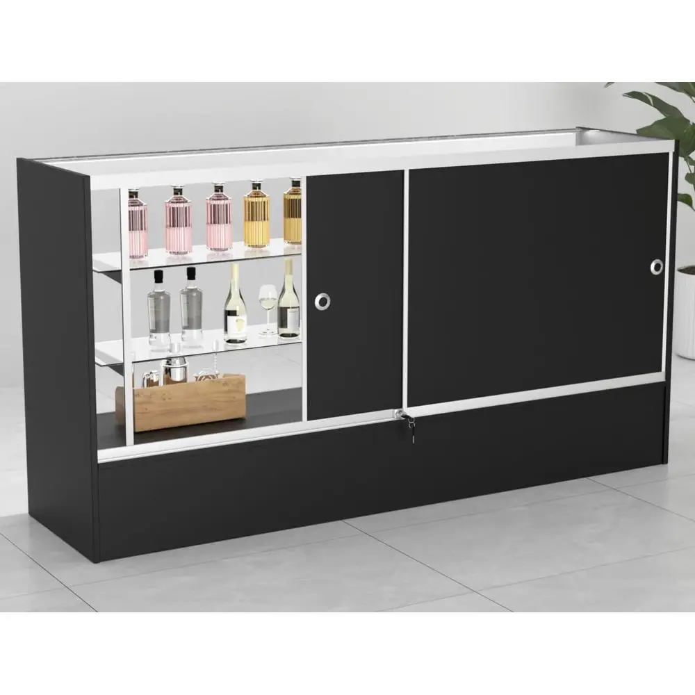 Full Vision Display Cabinet 72 Glass Showcase with LED Light, Adjustable Shelves, Locking Sliding Doors Retail Display Counter view 6