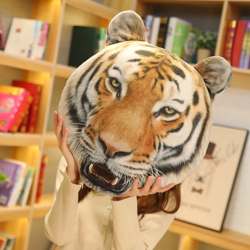 Simulated throw pillow tiger head sofa rely on...