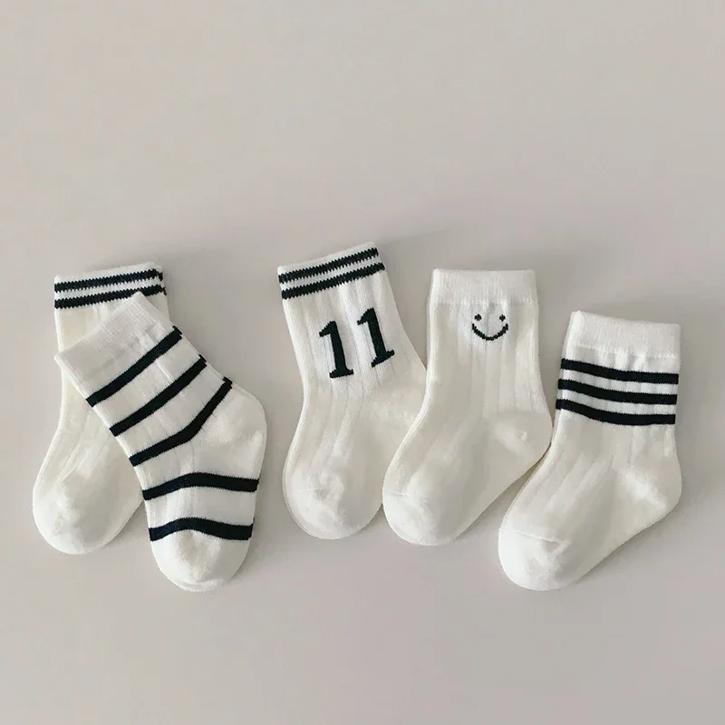 

Детские носки в полоску, весенние, для мальчиков и девочек, мягкие, средней длины, простые, для малышей, спортивные носки для детей