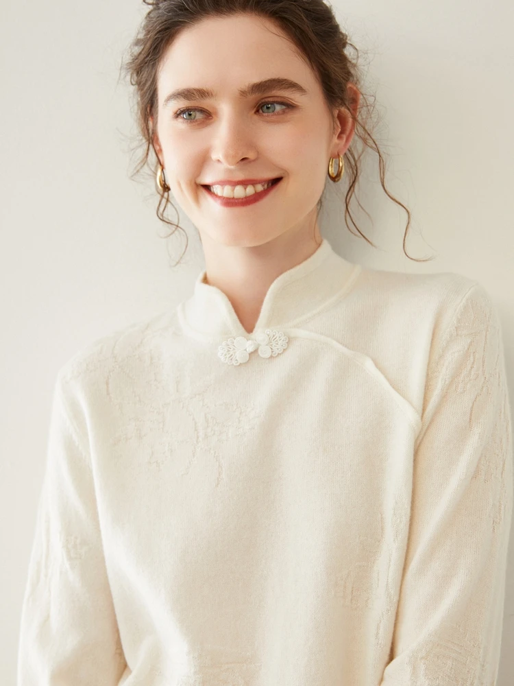 Woman Clothing 100%Cashmere Sweater Soft Warm Autumn Winter Retro Chinese Style Pullover Knitwear Grace  Solid Color Female Tops