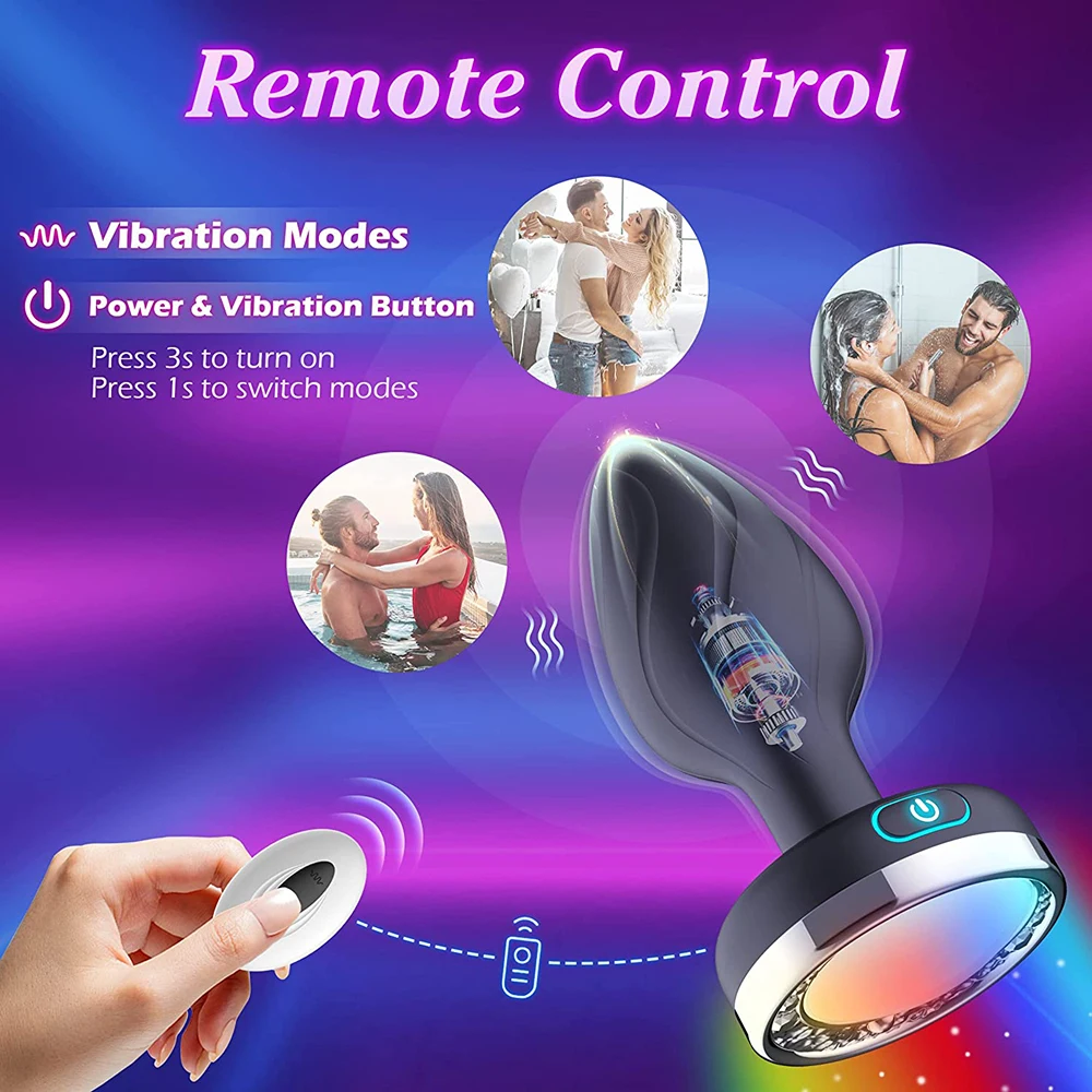 Silicone Led Anal Butt Plug Vibrator Luminous Lighting Large Anal Beads Plug Wireless Remote Control Vaginal Sex Toy Man Women