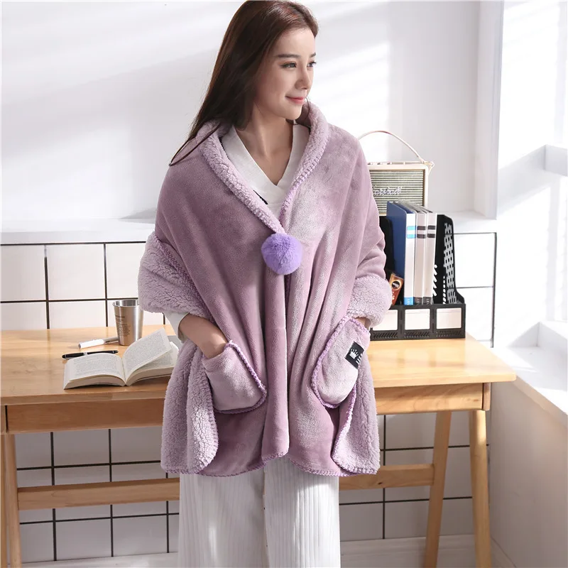 

Multifunctional Shawl Blanket Lambswool Sooga Simple Women's Cloak Flannel Quilt Winter Thickened Nap Blanket