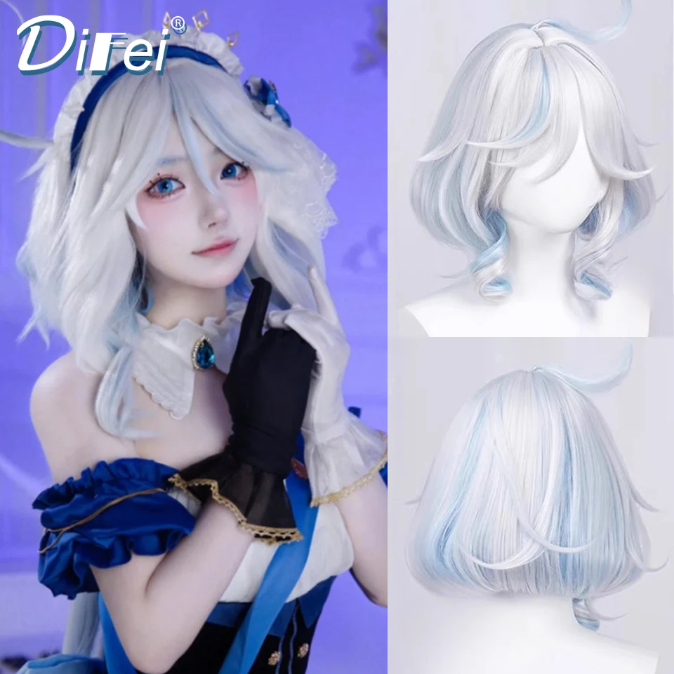 Game Genshin Impact Furina Cosplay Synthetic Wig Cartoon Wig Fluffy Highlights Heat-resistant Halloween Cartoon Wig